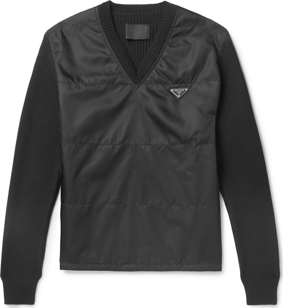 Prada Slim-Fit Logo-Appliquéd Virgin Wool and Nylon Sweater