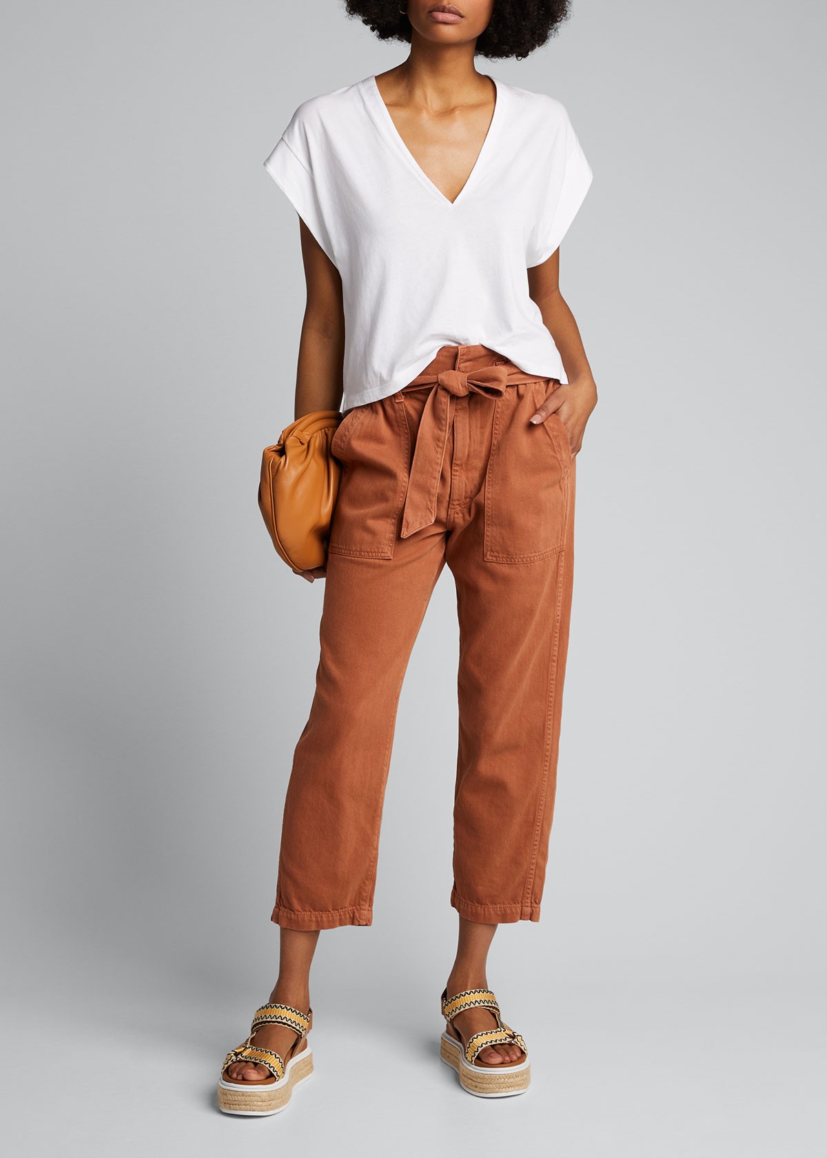 AMO Straight-Leg Belted Paperbag Pants