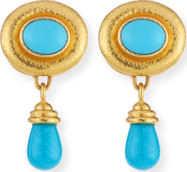 Elizabeth Locke Convertible Turquoise Godron Earrings with Detachable Briolette Drop