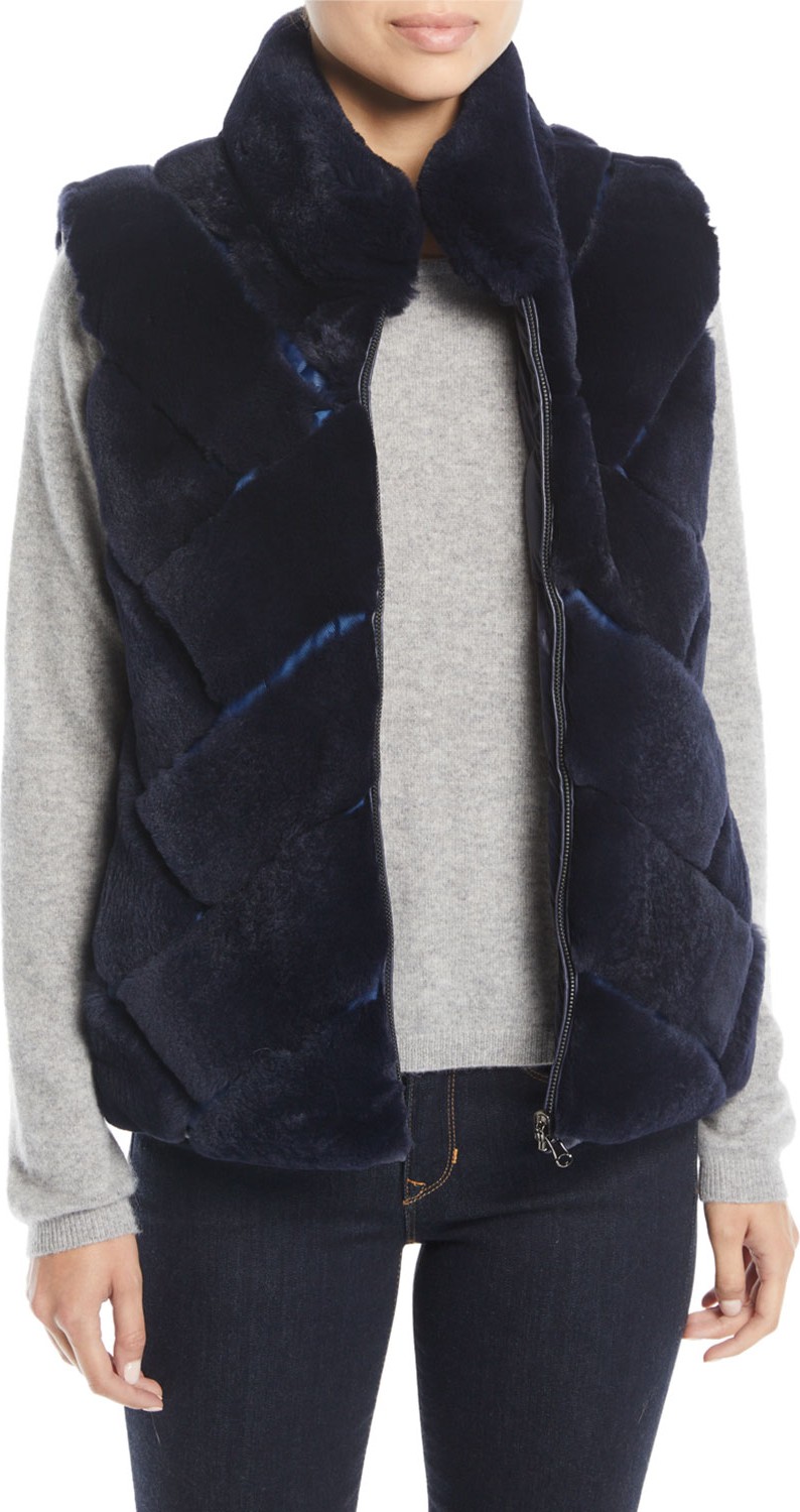 Pologeorgis Chevron-Quilted Reversible Nylon & Fur Puffer Vest