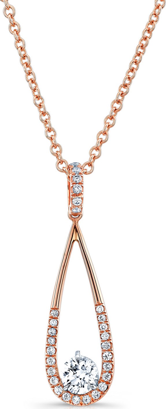Rahaminov 18K Rose Gold & Open Teardrop Necklace with Diamonds