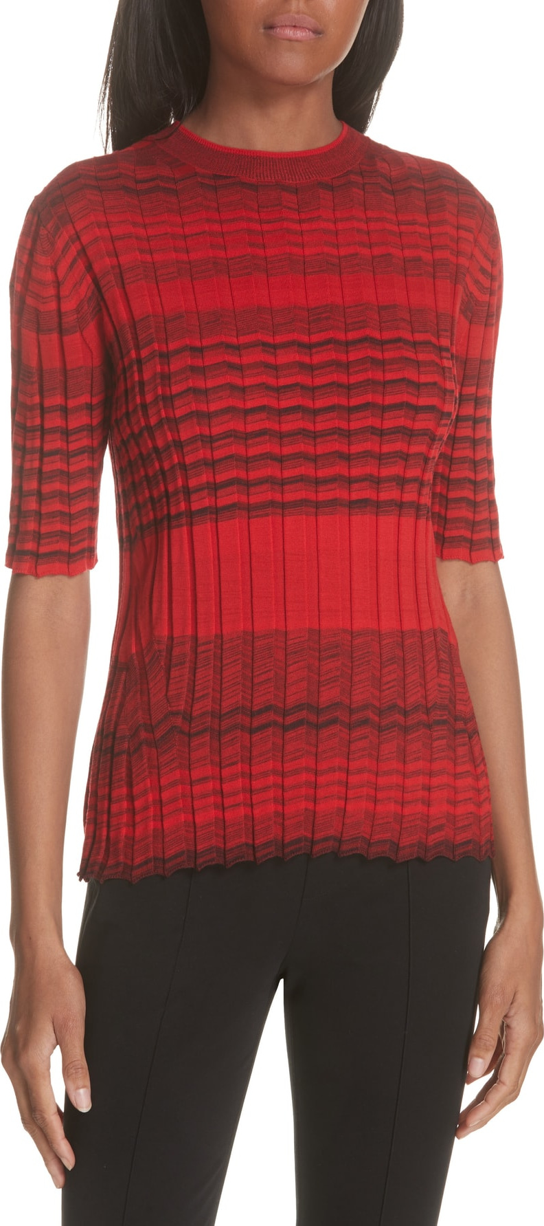 Helmut Lang Stripe Rib Knit Merino Wool Sweater