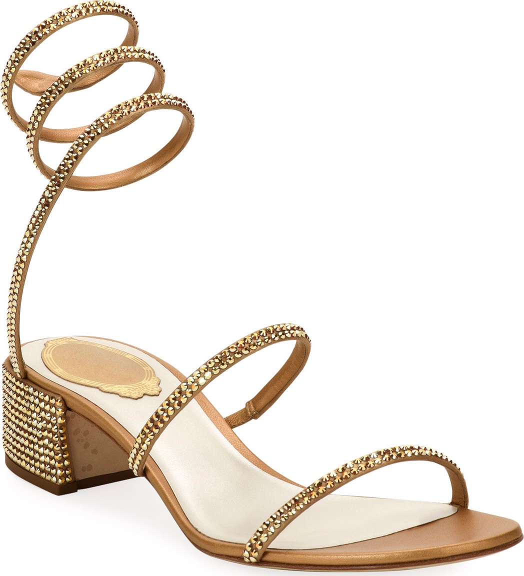 Rene Caovilla Crystal Snake 40mm Sandals  Gold