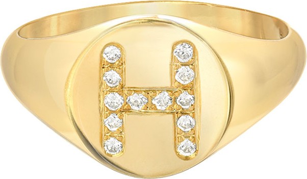 ZOE LEV Small Personalized Diamond Initial Signet Ring, 14k Yellow Gold