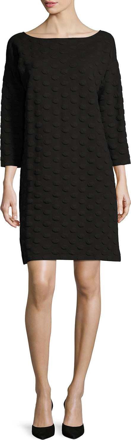 Joan Vass 3/4-Sleeve Textured Dot Dress