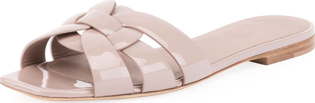Saint Laurent Tribute Patent Leather Flat Slide Sandal