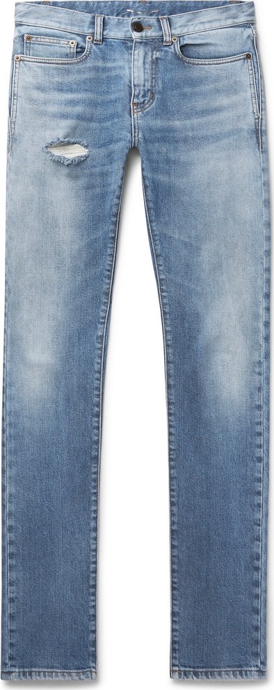 Saint Laurent Skinny-Fit Distressed Denim Jeans