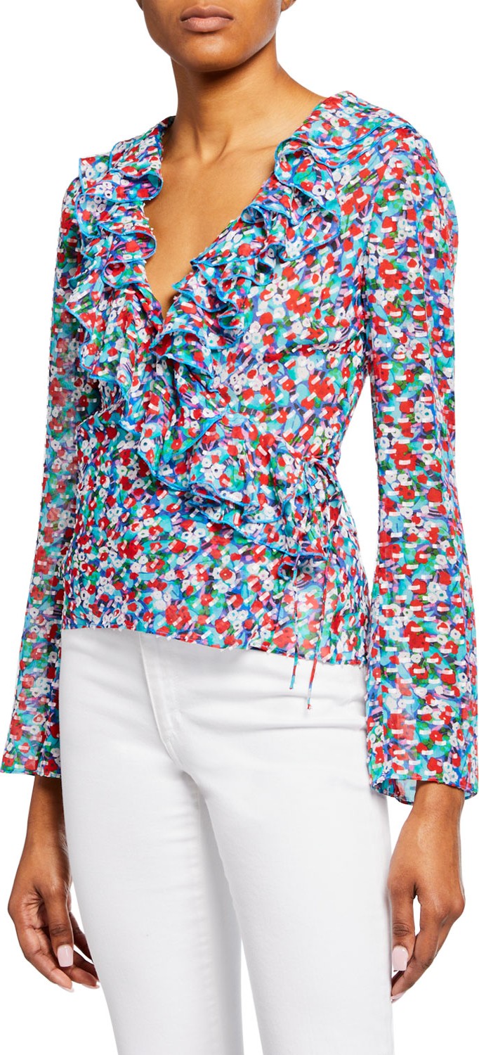 Saloni Printed Dobby Ruffle Trim Top