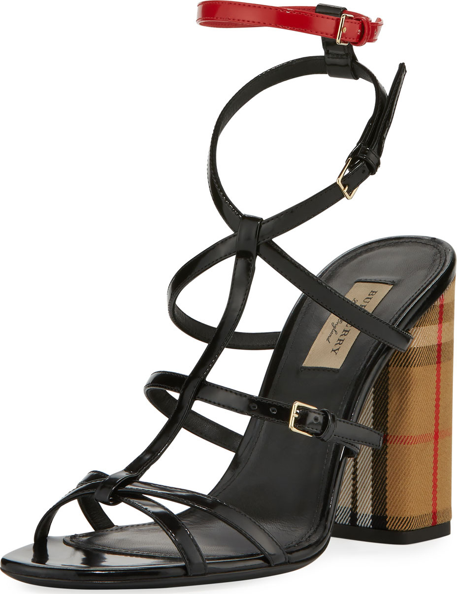 Burberry London England Anthea Patent Caged Check-Heel Sandal