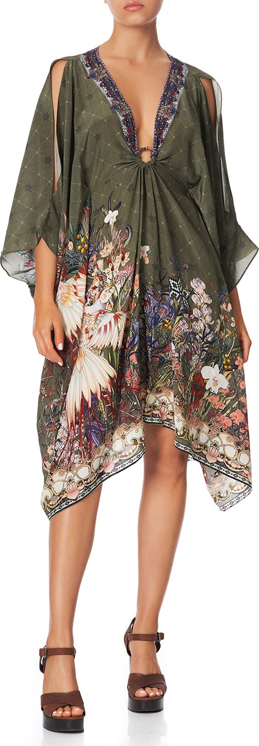 Camilla Printed Short Kaftan with O-Ring Detail