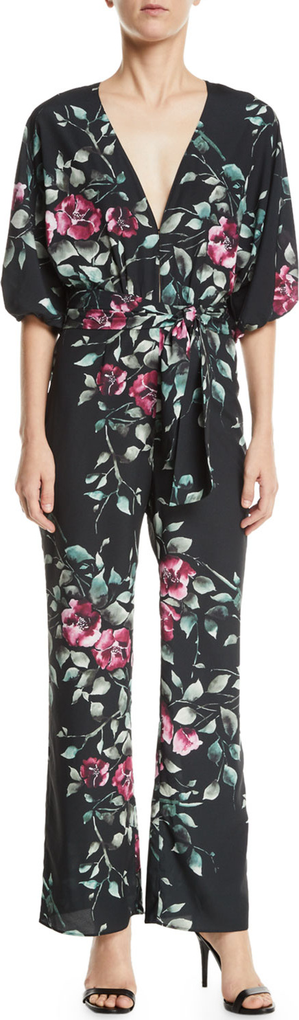 Saylor Griffin Floral-Print Crepe Wrap Jumpsuit