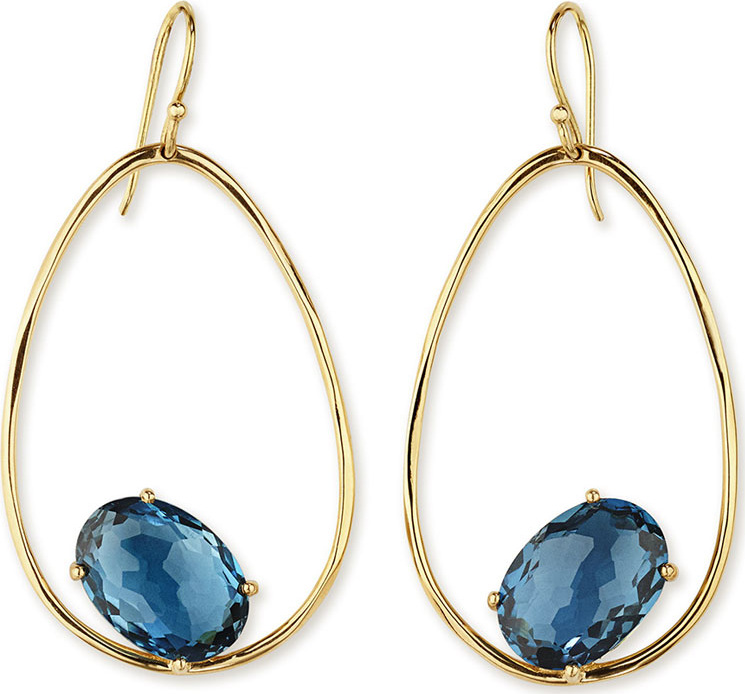 IPPOLITA 18K Rock Candy Tipped Oval Wire Earrings in London Blue Topaz