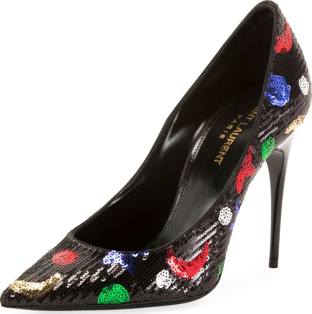 Saint Laurent Palace Sequined High-Heel Pumps
