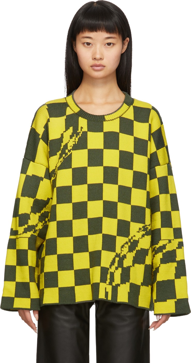 Off White Yellow & Grey Checked Sweater