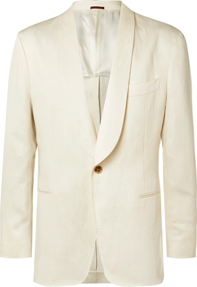 Brunello Cucinelli Cream Unstructured Linen Suit Jacket