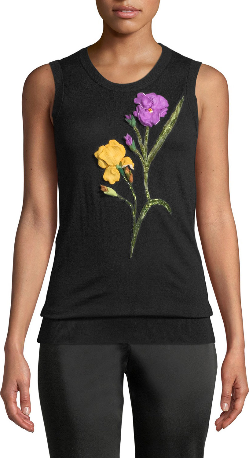 Dolce & Gabbana Iris-Flower Applique Sleeveless Knit Sweater