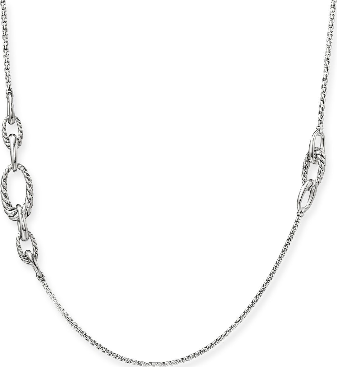 David Yurman Pure Form Silver Graduated Link Station Necklace