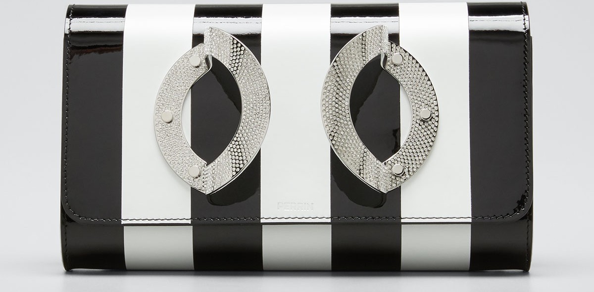 Perrin Paris La Croisette Marquetry Stripe Clutch Bag with Metal Glove Handle