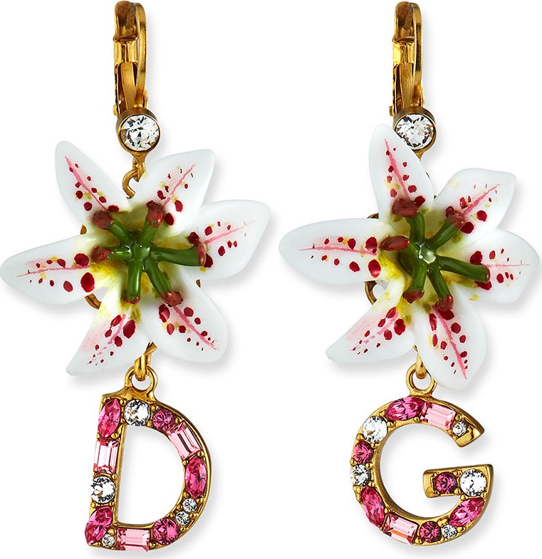 Dolce & Gabbana Lily Embellished Logo-Drop Earrings