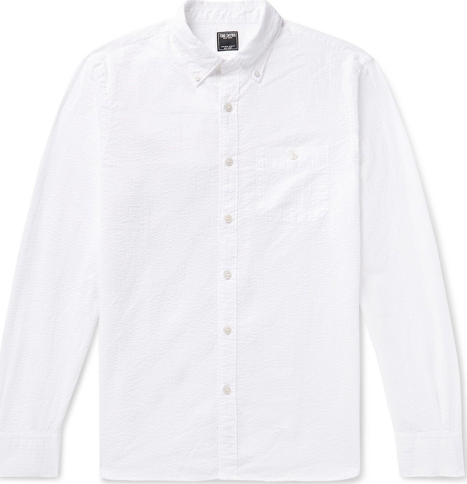 Todd Snyder Slim-Fit Button-Down Collar Striped Cotton-Seersucker Shirt
