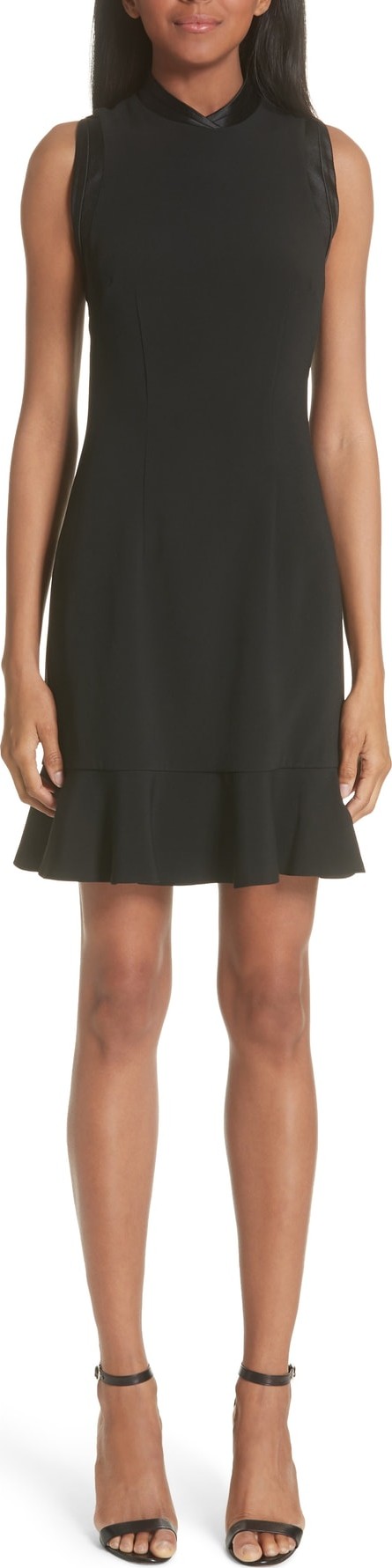 Brandon Maxwell Satin Trim Ruffle Hem Dress