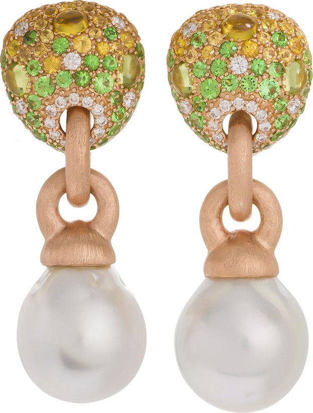 Margot McKinney 18k Green Stone & Baroque Pearl Drop Earrings