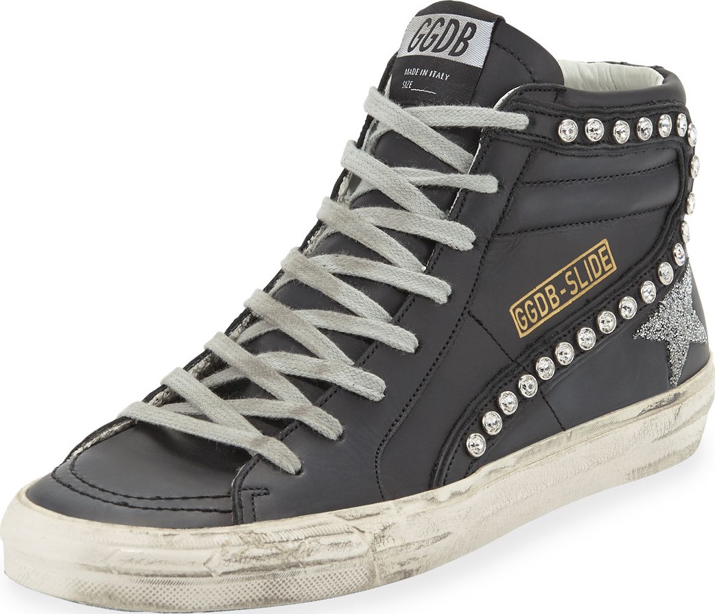 Golden Goose Deluxe Brand Leather Crystal-Embellished High-Top Sneakers
