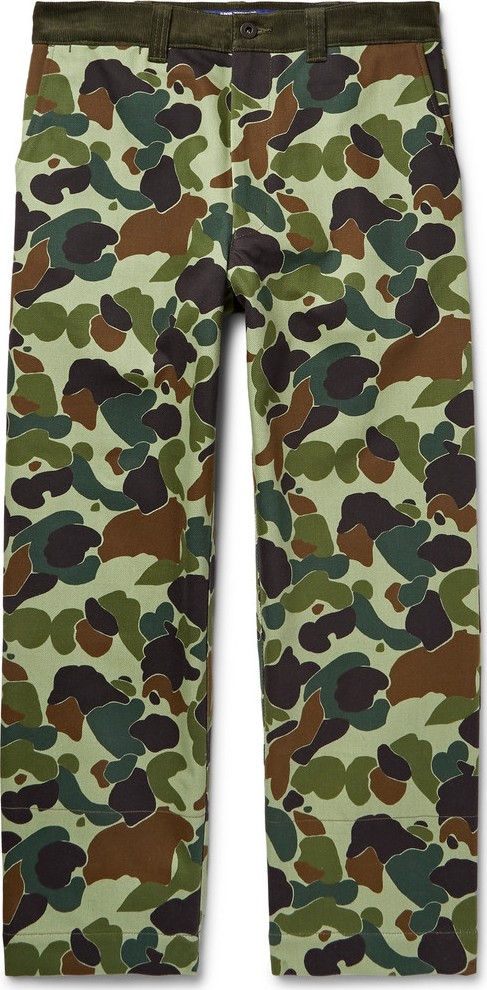 Junya Watanabe Cropped Corduroy-Trimmed Camouflage-Print Cotton-Twill Trousers