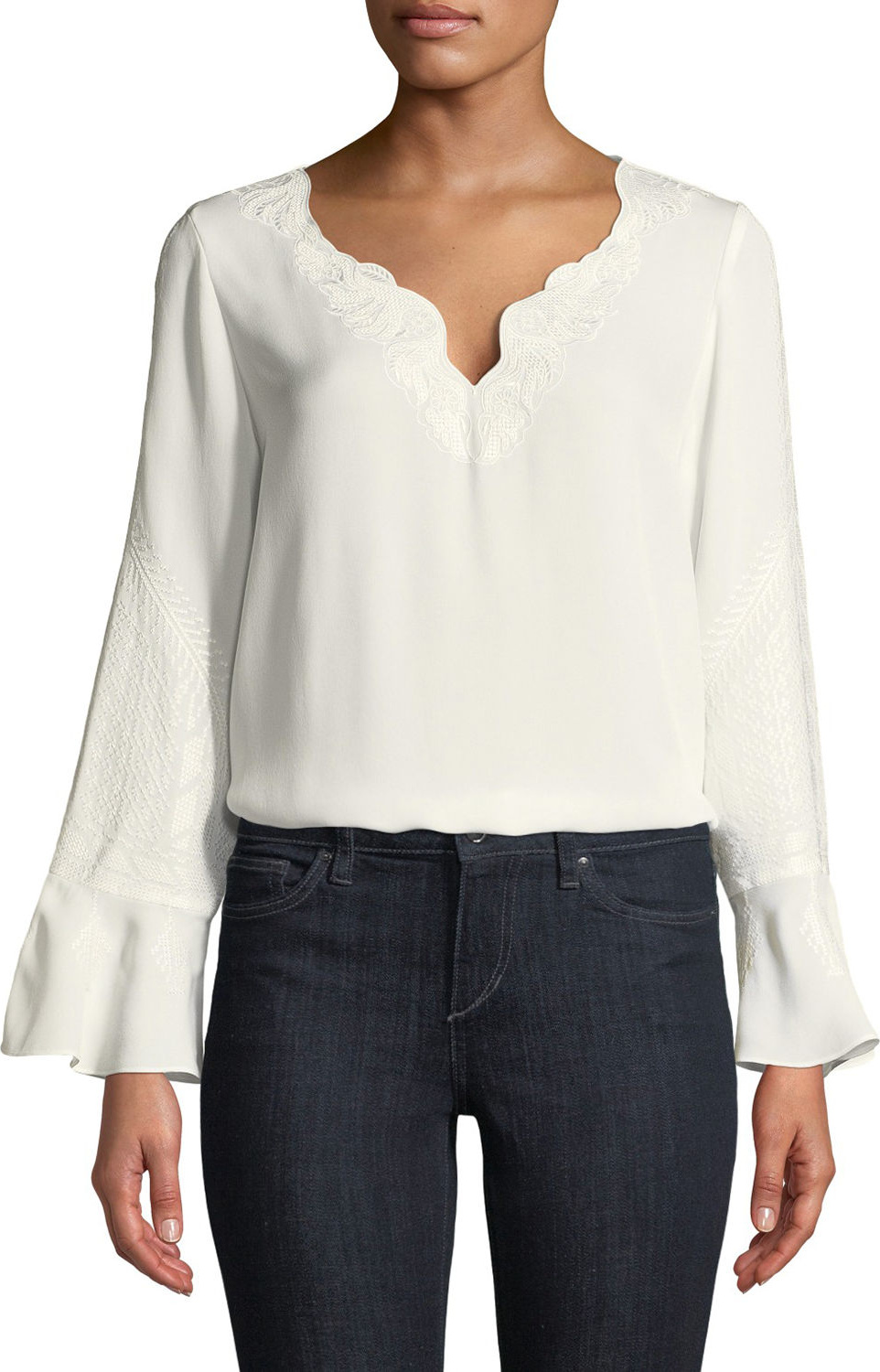 KOBI HALPERIN Weslyn Embroidered-Trim Silk Blouse