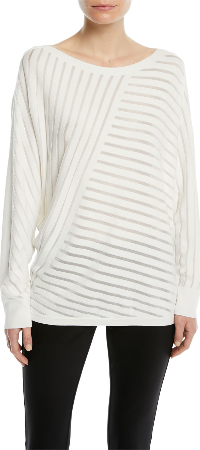 Lafayette 148 New York Matte Crepe Directional Striped Sweater