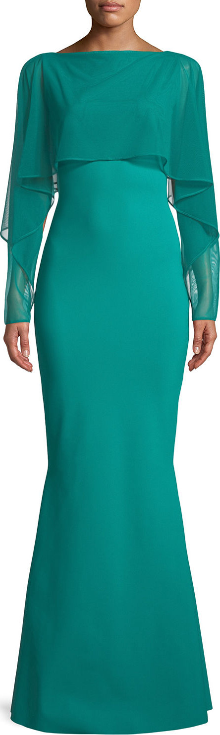 La Petite Robe di Chiara Boni Nomeda Illusion Gown w/ Mesh Caplet