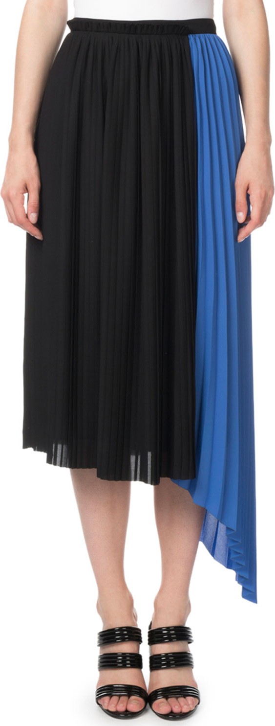 KENZO Pleated Asymmetrical Colorblock Midi Skirt