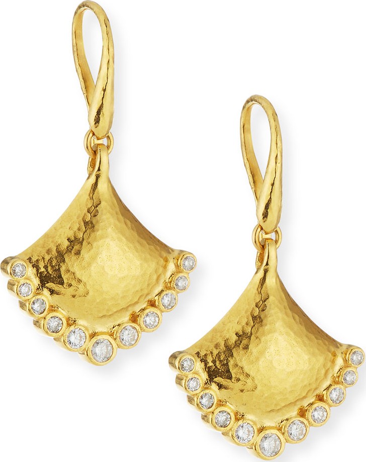 GURHAN 22k Textured Diamond Fan-Drop Earrings