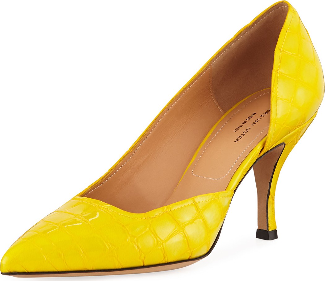 Dries Van Noten Crocodile-Print Pointed Pumps