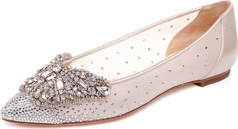 Badgley Mischka Quinn Embellished Mesh Flats