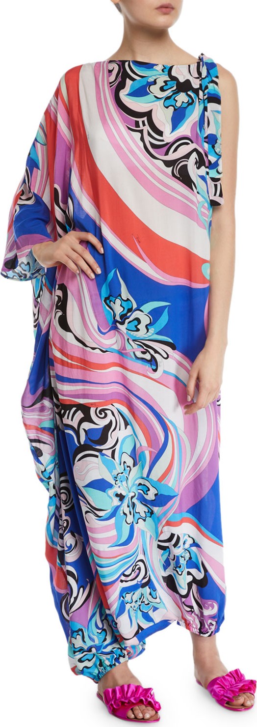 Emilio Pucci Printed One-Sleeve Long Kaftan