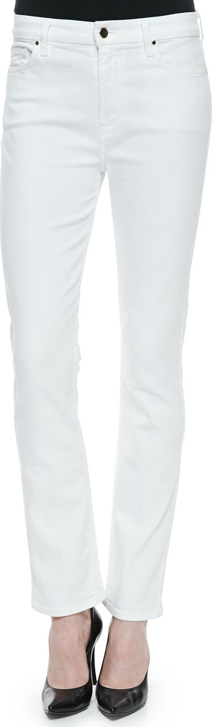 Jen7 High-Rise Slim Straight Jeans, White