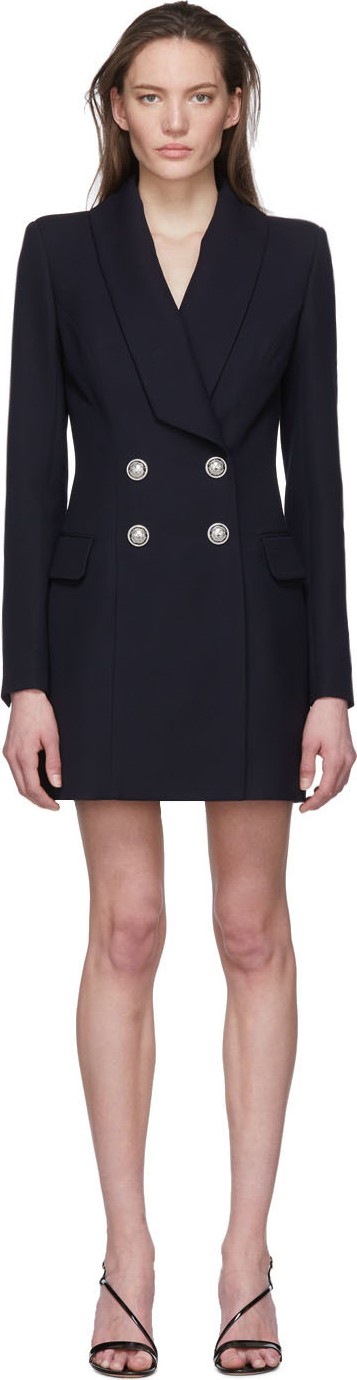 Balmain Navy Wool Blazer Dress