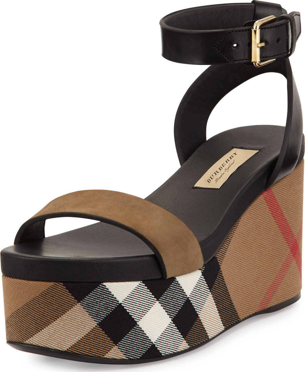 Burberry London England Nuneaton Check Wedge Sandal, Dark Heather Melange