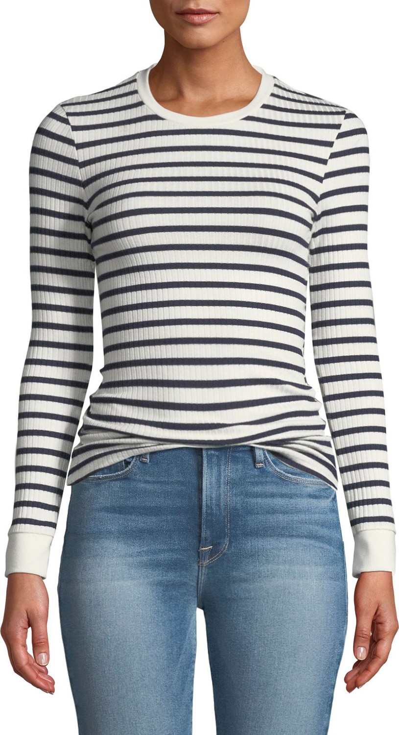 FRAME DENIM Striped Rib-Knit Long-Sleeve Top