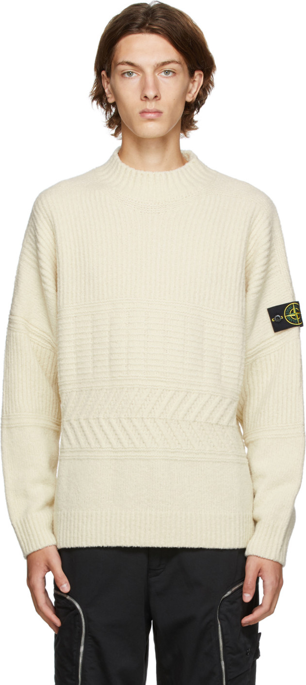 Stone Island - Off-White Wool Mock Neck Sweater Stone Island - Off-White Wool Mock Neck Sweater