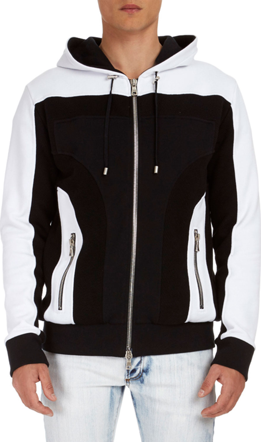 Balmain Colorblock Cotton Zip-Front Hoodie