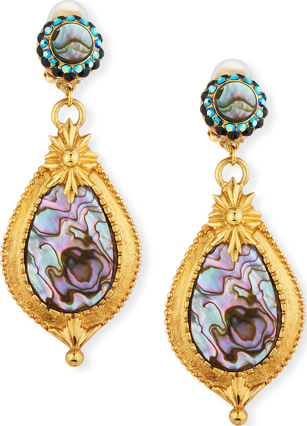Jose & Maria Barrera Abalone Teardrop Clip-On Dangle Earrings