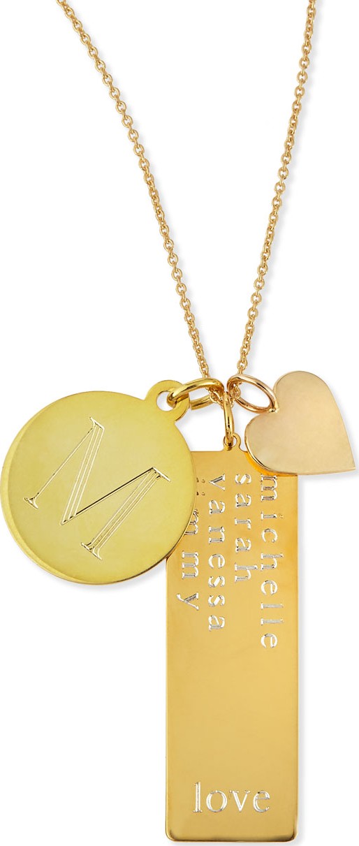 Sarah Chloe 14k Gold Plated Cari 3-Pendant Necklace with Initial, Multi-Name Tag & Heart Charm