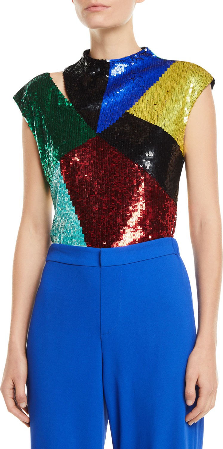 Alice + Olivia Tiana Embellished Cutout Crop Top