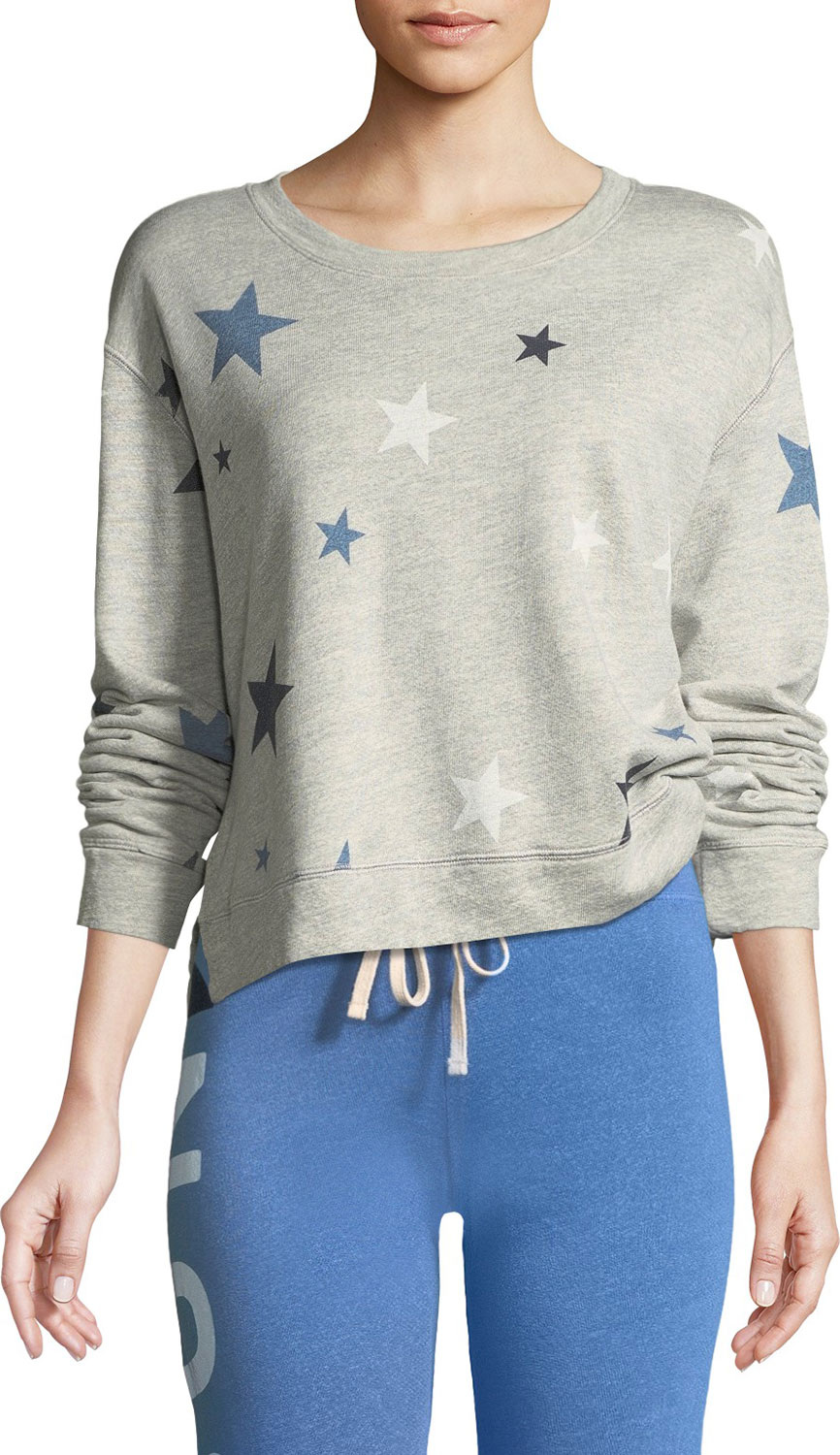 SUNDRY High-Low Printed Crewneck Sweatshirt
