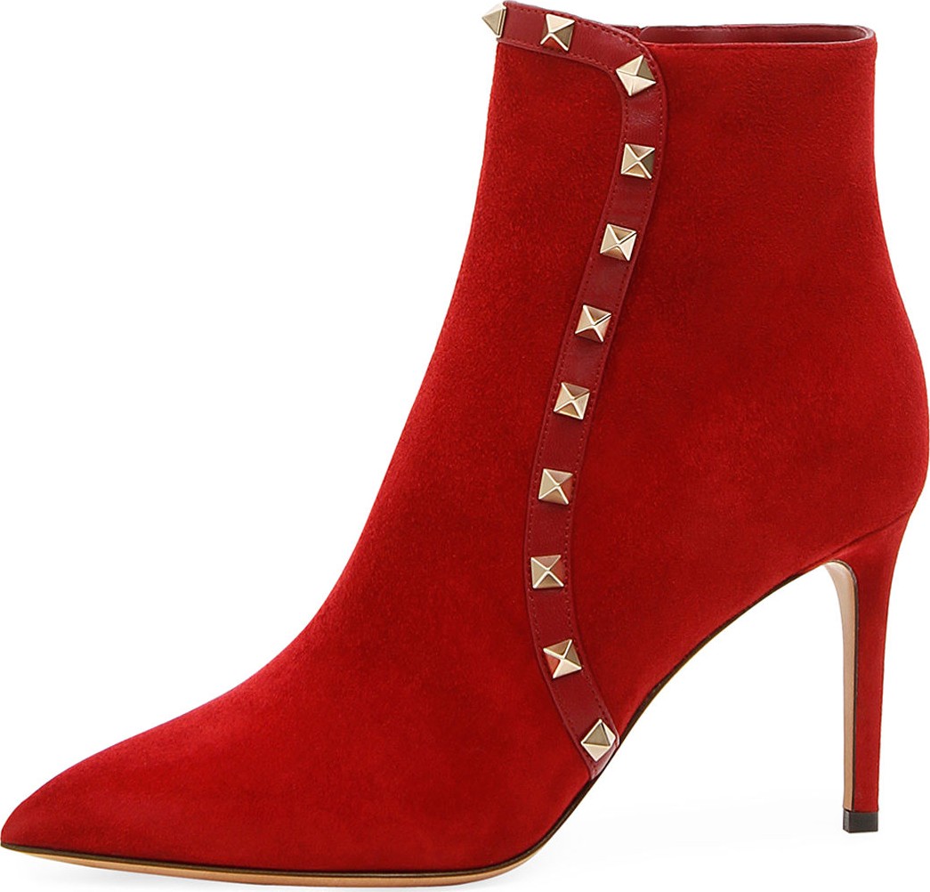 Valentino Rockstud 85mm Suede Pointed-Toe Booties