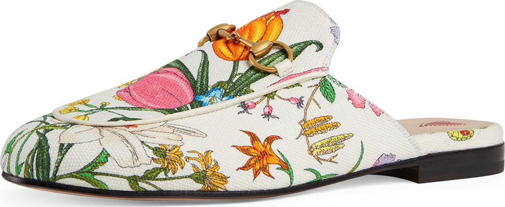 Gucci Princetown Floral Canvas Slipper Mules