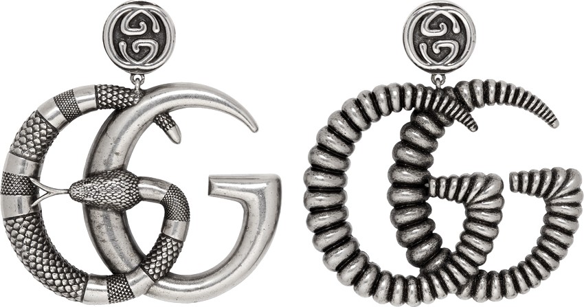 Gucci Silver & Black GG Marmont Earrings