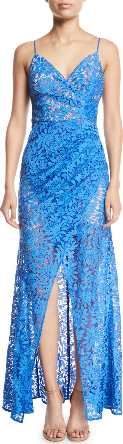 Aijek Lavinia Pleated Lace Maxi Dress